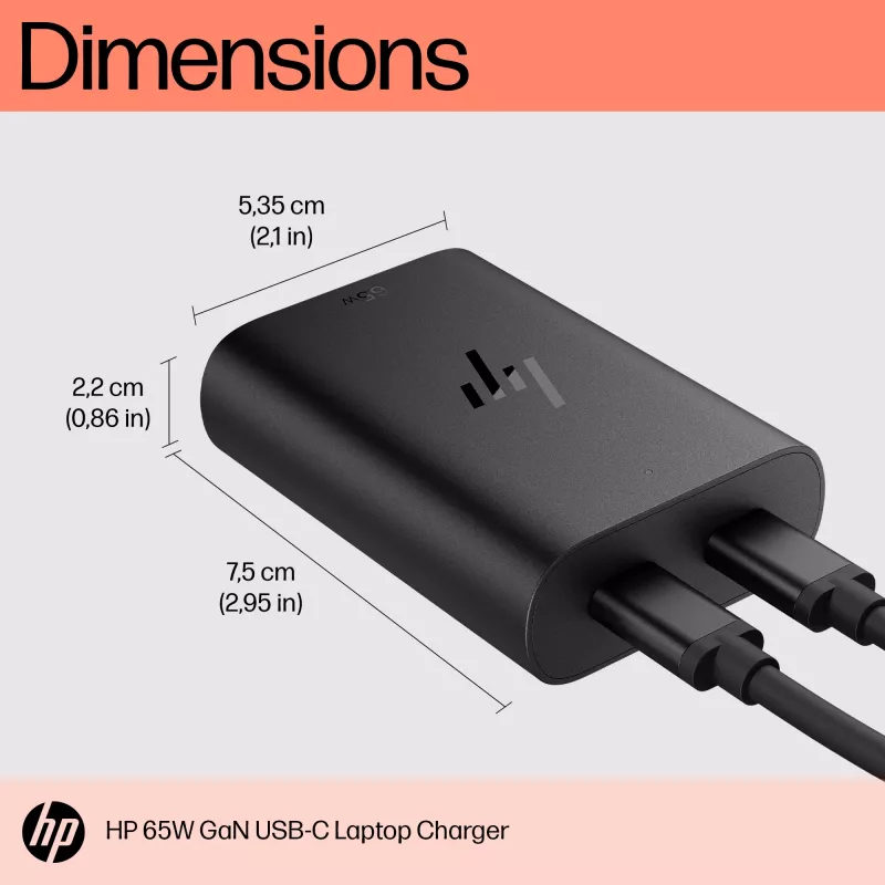 HP 65W GaN USB-C Zasilacz do laptopa, Do laptopa, Do użytku wewnętrznego, 65 W, 5,9,12,15,20 V, 65 W, Do domu
