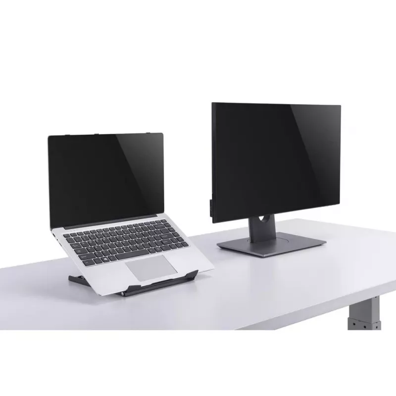 Podstawka pod laptopa i tablet Manhattan, regulowana (5 pozycji), odpowiednia dla wszystkich tabletów i laptopów do 15,6 cala, przenośna i lekka, stalowa, czarna, dożywotnia gwarancja