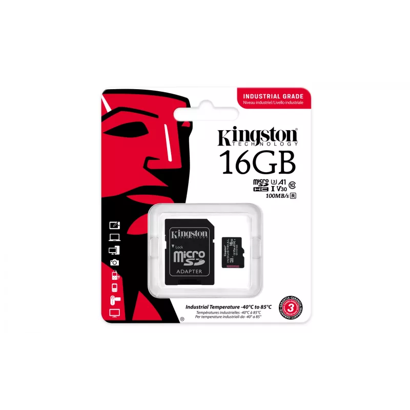 Kingston Technology 16GB microSDHC Industrial C10 A1 pSLC Card + SD Adapter