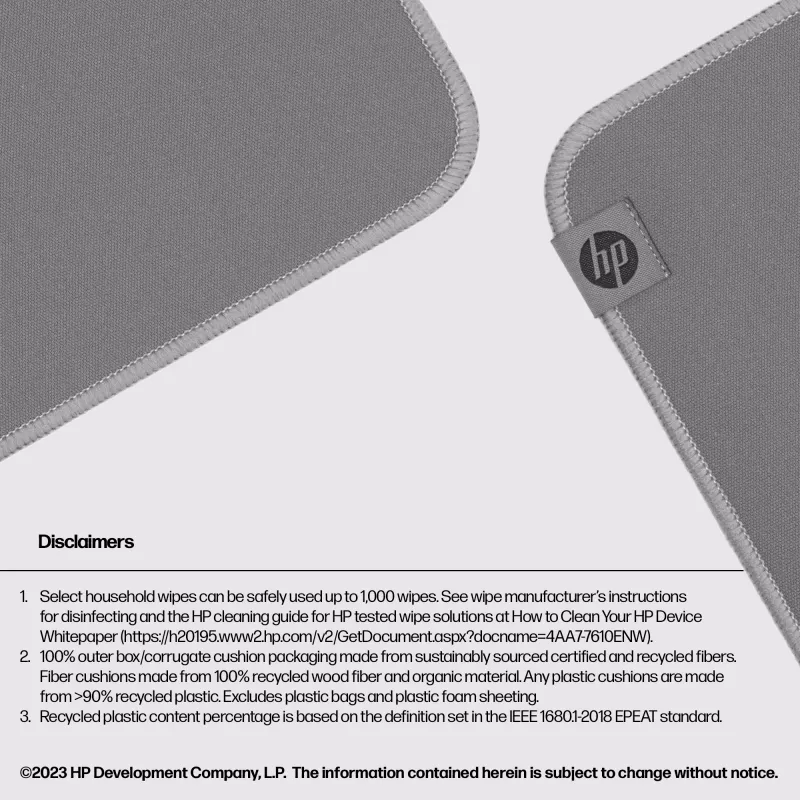 HP 100 Sanitizable mysz Pad, szary, monochromatyczny, poliester, guma