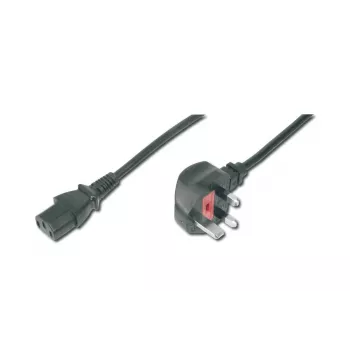 Kabel zasilający DIGITUS, wtyczka brytyjska, kątowa 90° - C13 M/F 2m H05VV-F3G 1,00 mm² bezpiecznik 5 A czarny
