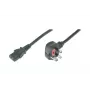 Kabel zasilający DIGITUS, wtyczka brytyjska, kątowa 90° - C13 M/F 2m H05VV-F3G 1,00 mm² bezpiecznik 5 A czarny