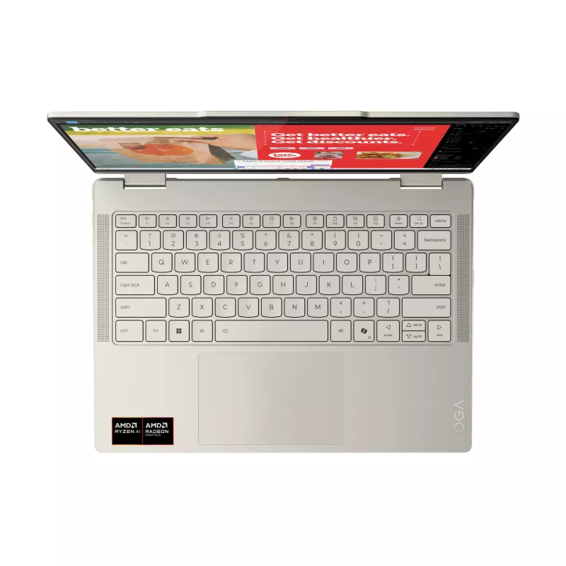 Lenovo Yoga 7 2-w-1 14AKP10 Copilot+ PC AMD Ryzen™ AI 7 350 Hybryda (2-w-1) 35,6 cm (14 cali) Ekran dotykowy 2.8K 16 GB LPDDR5x-SDRAM 1 TB SSD Wi-Fi 7 (802.11be) Windows 11 Home German Szary