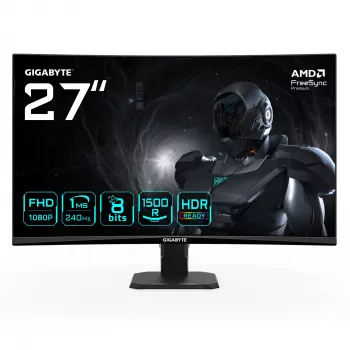 GIGABYTE GS27FC2 27-calowy zakrzywiony monitor gamingowy FHD - 1920 x 1080, 240 Hz, 1 ms, 350 cd/m², HDR Ready, HDMI 2.0, DisplayPort 1.4
