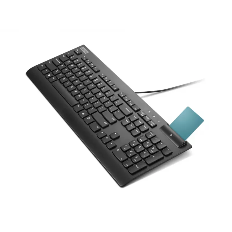 Przewodowa pełnowymiarowa klawiatura ze smartcardem Lenovo Smartcard Wired II — układ niemiecki, USB, 106 klawiszy, czarna