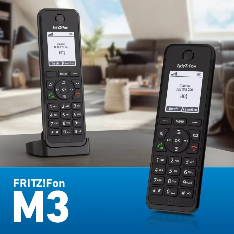 Telefon DECT FRITZ Fon M3 bezprzewodowa słuchawka identyfikacja dzwoniącego czarny