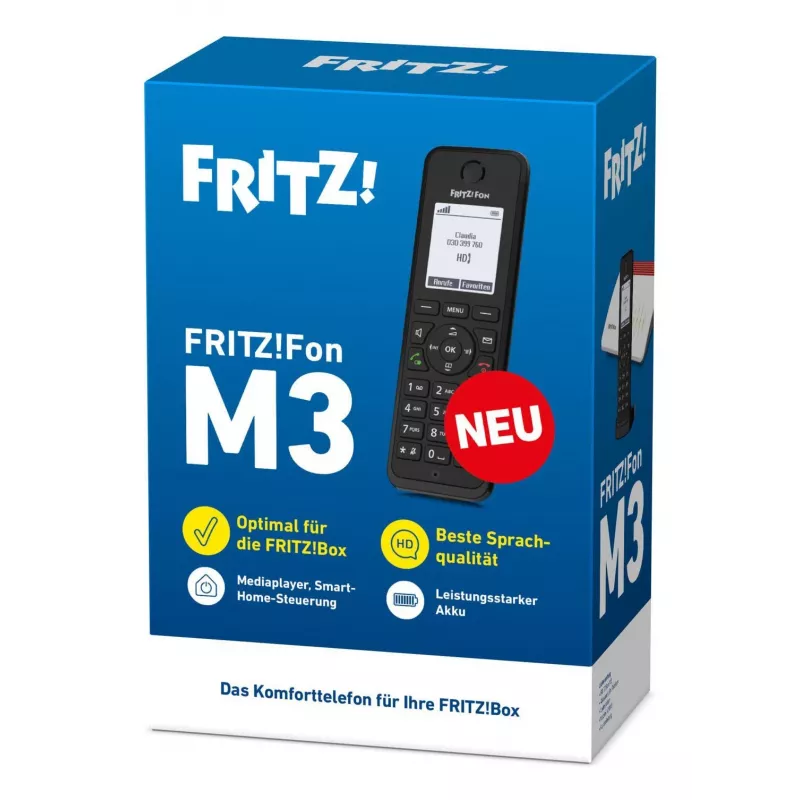 Telefon DECT FRITZ Fon M3 bezprzewodowa słuchawka identyfikacja dzwoniącego czarny