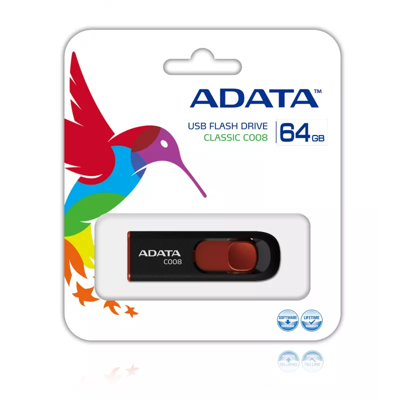 ADATA C008 64GB Pamięć USB USB Type-A 2.0 Czarny, Czerwony