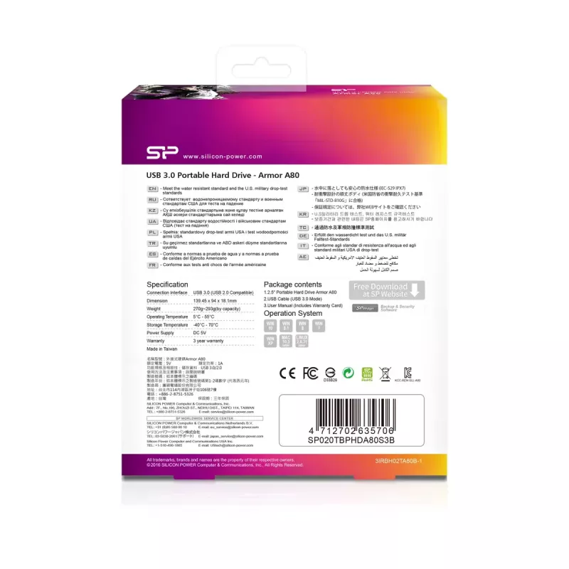 Zewnętrzny dysk twardy Silicon Power 2 TB USB 3.2 Armor A80