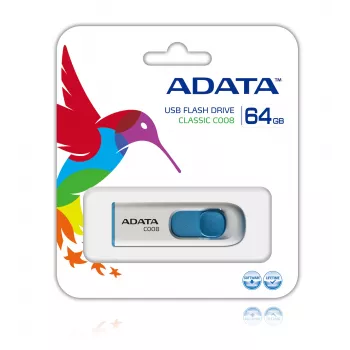 Pamięć USB ADATA C008 64 GB USB Type-A 2.0 — niebiesko-biała, suwak