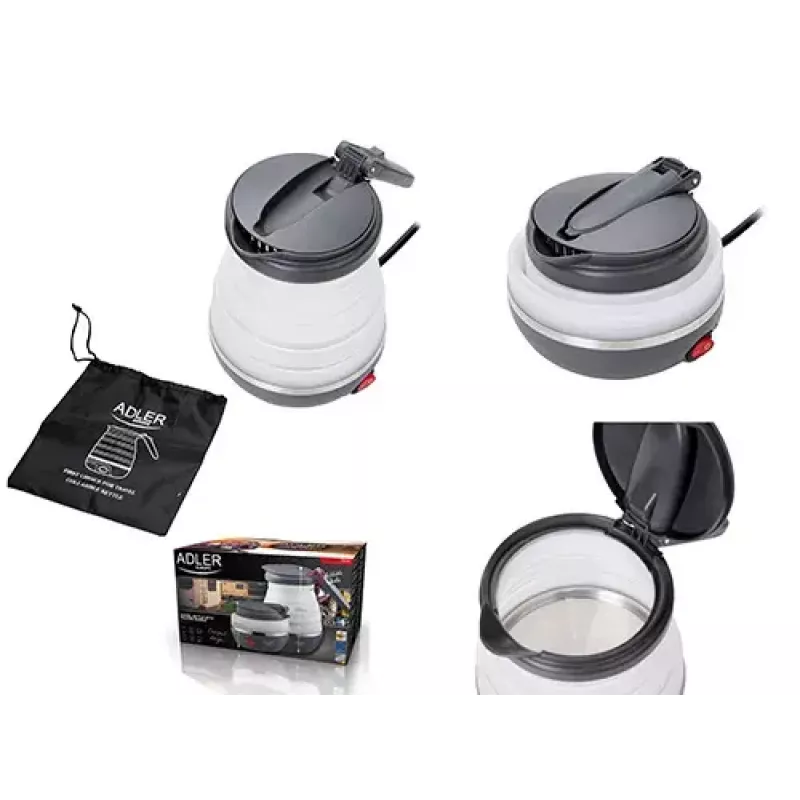 Czajnik elektryczny Adler AD 1279 — 0,6 l, 750 W, obudowa z tworzywa sztucznego, sterowanie przyciskami, lampka kontrolna