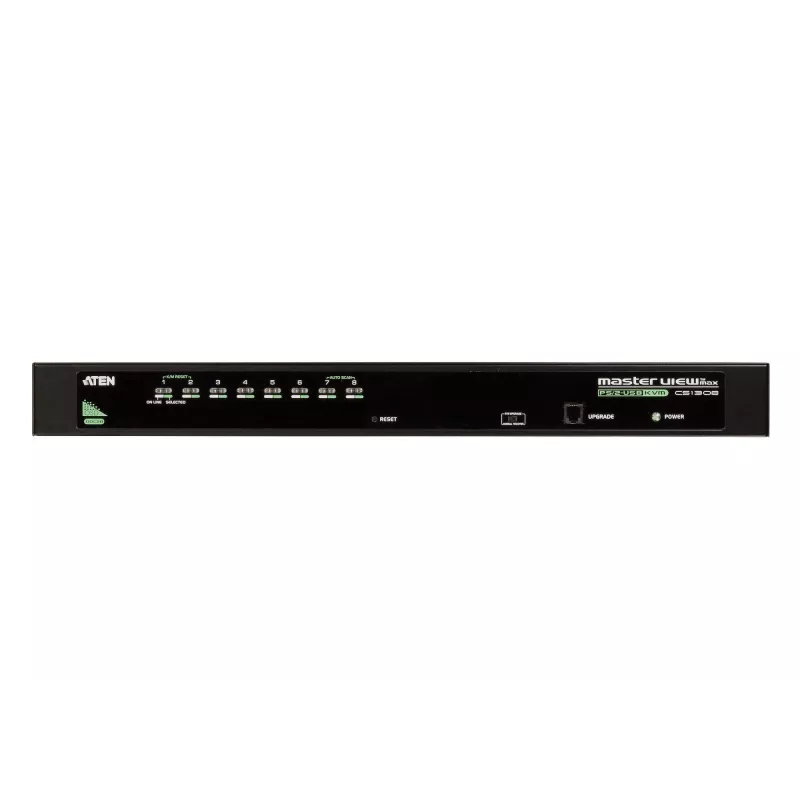 Przełącznik KVM ATEN 8-portowy USB - PS/2 VGA, 2048 x 1536 pikseli, QXGA, montaż w szafie, 5 W, 1U, czarny