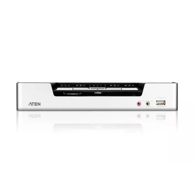 Przełącznik KVM ATEN 4-portowy USB HDMI z audio i hubem USB 2.0 (kable KVM w zestawie)