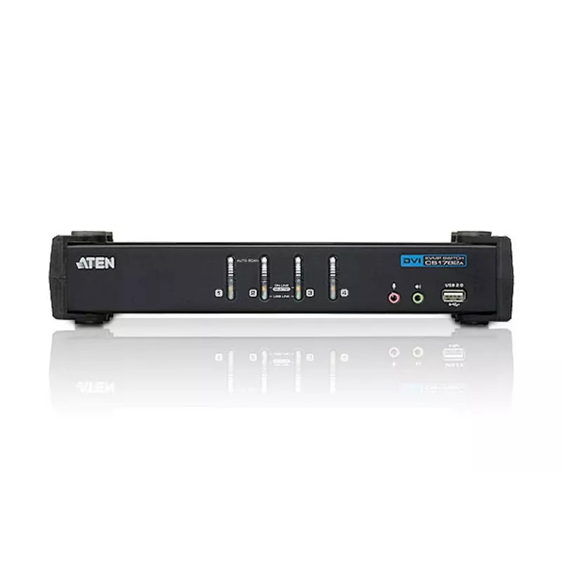 ATEN 4-portowy przełącznik KVM USB DVI z dźwiękiem i hubem USB 2.0 (w zestawie kable KVM)