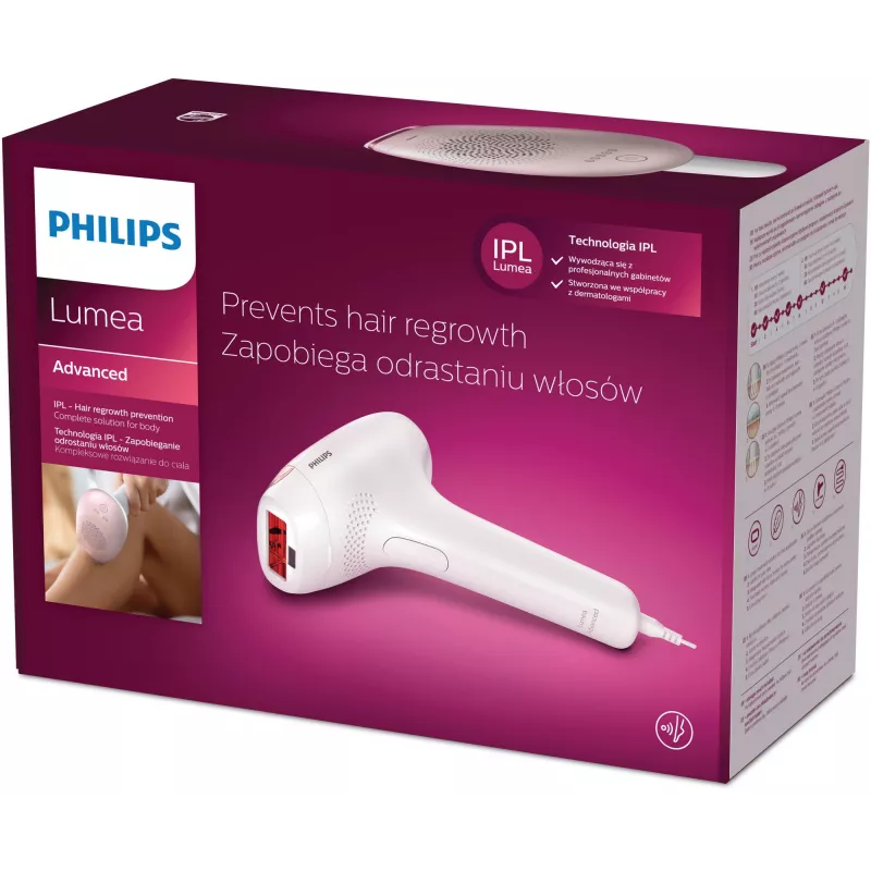 Urządzenie do depilacji IPL Philips SC1994/00 Lumea Advanced — zasilanie sieciowe, nakładka do ciała, lampa 4 cm², biało-różowe