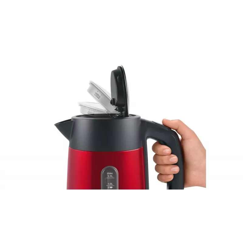 Czajnik elektryczny Bosch TWK4P434 — 1,7 L, 2400 W, Czarny/Czerwony