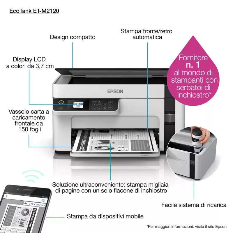 Epson EcoTank ET-M2120 Atramentowy A4 1440 x 720 DPI 32 ppm Wi-Fi
