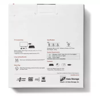 HITACHI-LG DATA STORAGE smukła przenośna nagrywarka DVD - Gp60nw60 - USB 2.0 - biała