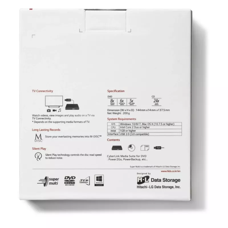 HITACHI-LG DATA STORAGE smukła przenośna nagrywarka DVD - Gp60nw60 - USB 2.0 - biała