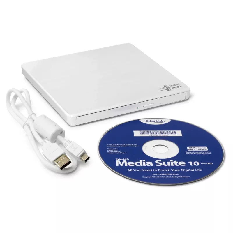 HITACHI-LG DATA STORAGE smukła przenośna nagrywarka DVD - Gp60nw60 - USB 2.0 - biała