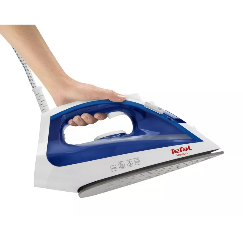 Żelazko parowe Tefal Virtuo FV1711 — 1800 W, stopa Durilium, zbiornik 0,2 L, para pionowa, fioletowy/biały