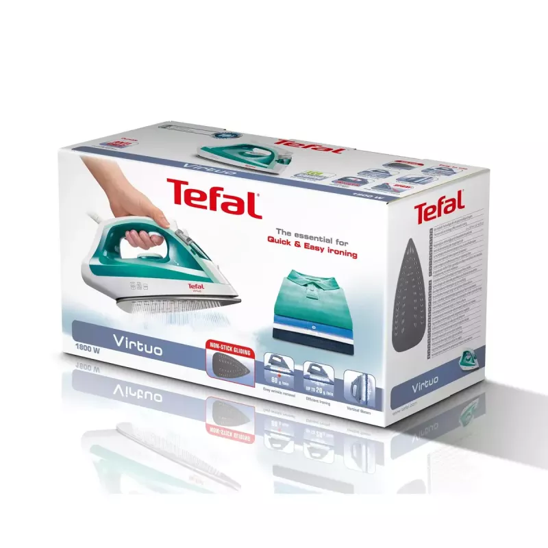 Żelazko parowe Tefal Virtuo FV1710 — 1800 W, uderzenie pary 80 g/min, para pionowa, zielono-białe