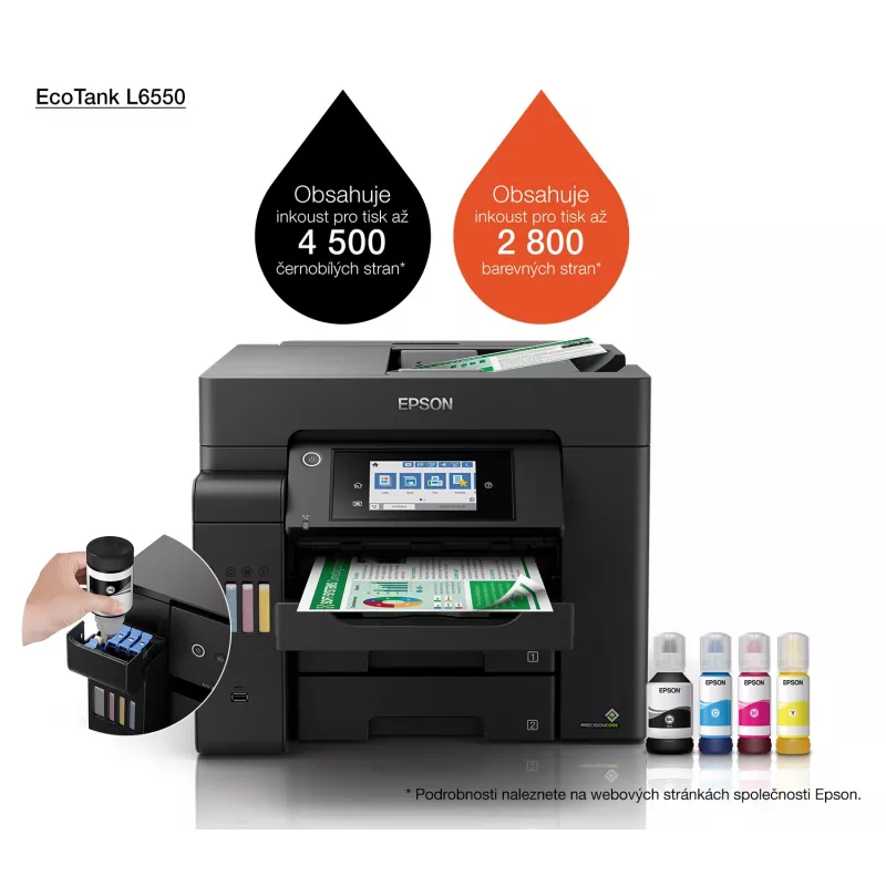 Urządzenie wielofunkcyjne Epson EcoTank L6550, atramentowy kolorowy druk, 4800x2400 DPI, A4, Wi‑Fi, Ethernet