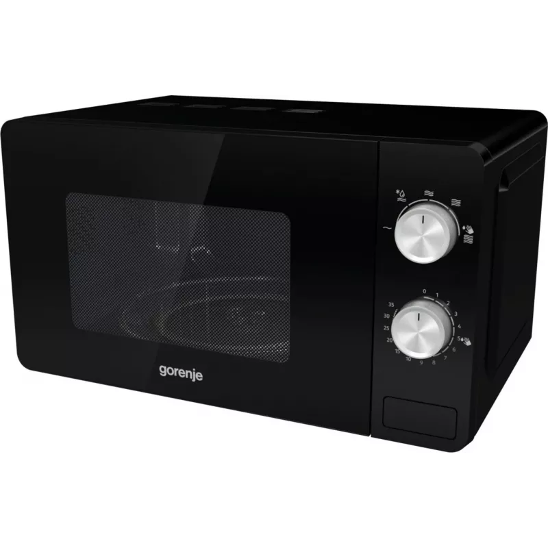Kuchenka mikrofalowa solo Gorenje MO20E1B — 20 L, 800 W, 5 poziomów mocy, talerz obrotowy 270 mm, czarna
