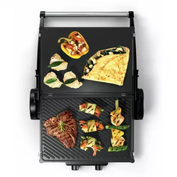 Grill kontaktowy Bosch TCG4104 — 2000 W, prostokątny, regulowany termostat, powierzchnia grzewcza 328×238 mm, czerwony