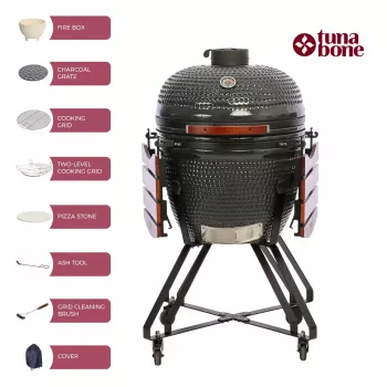 Grill kamado TUNABONE TunaBone Classic 23 cale (rozmiar L) ceramiczny grill węglowy, 23 cale średnicy gotowania, ciemnoszary