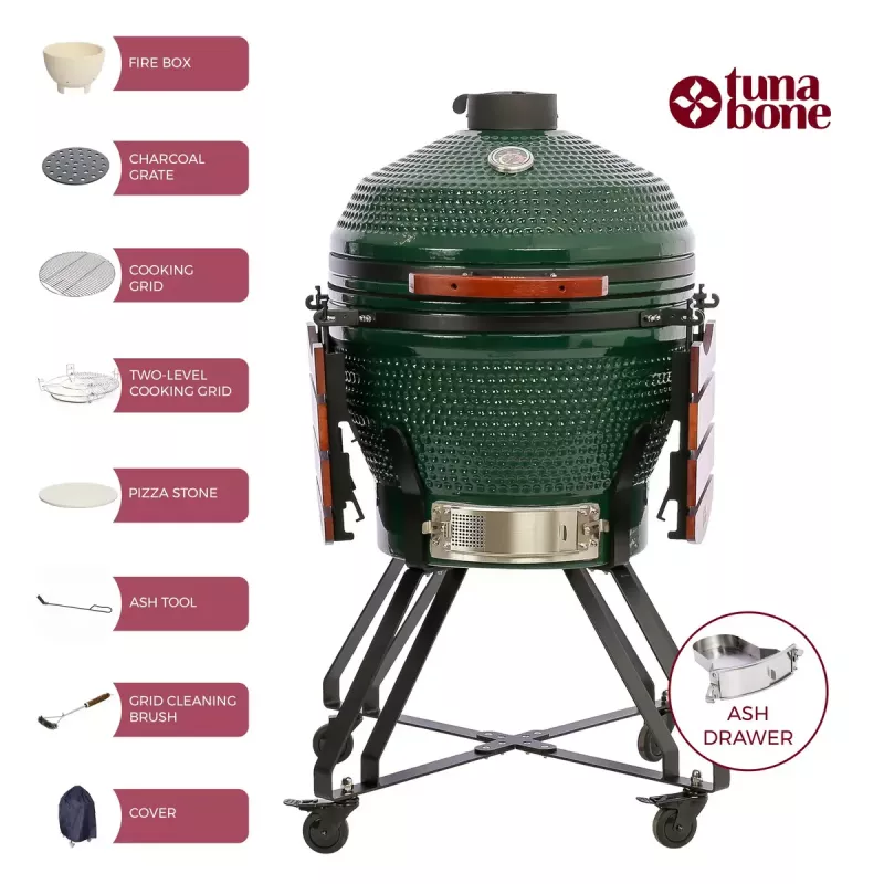 Ceramiczny grill kamado TARGUS TBG24GREEN-02 — 24-calowy zielony piec węglowy