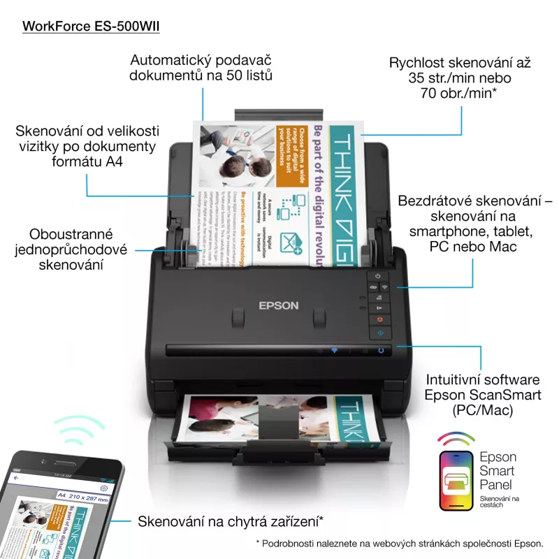 Epson WorkForce ES-500WII Skaner arkuszowy 600 x 600 DPI A4 Czarny