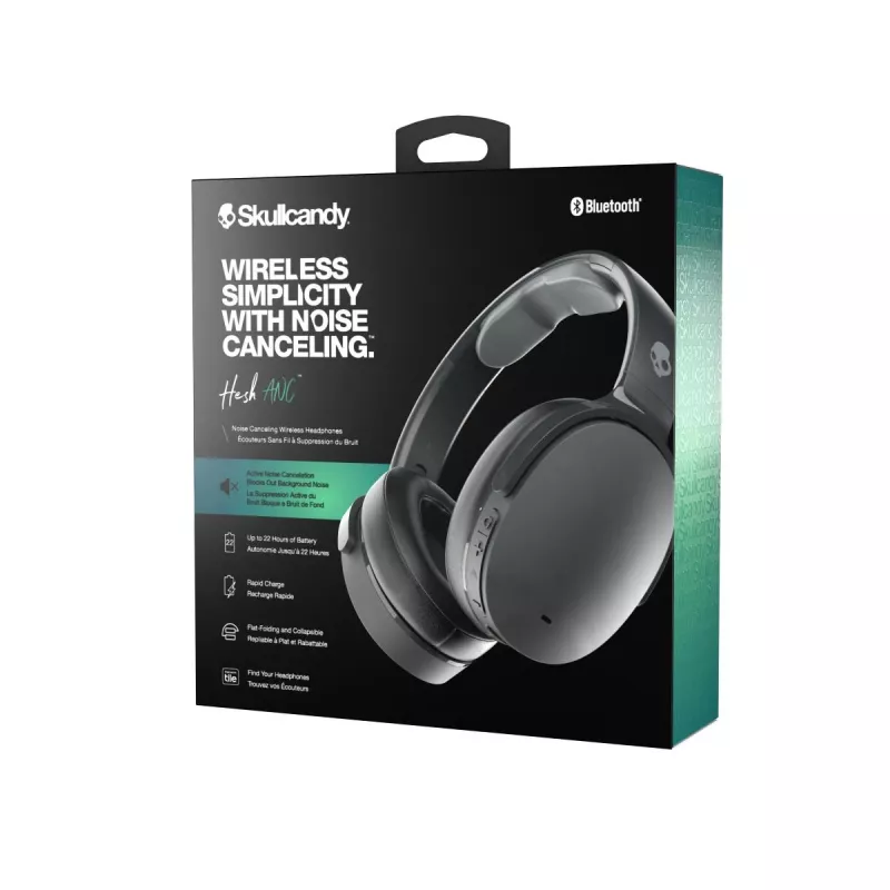 Słuchawki Skullcandy Hesh ANC — nauszne, przewodowe i bezprzewodowe, Bluetooth 5.0, ANC, USB-C, 22 h odtwarzania, 3,5 mm, czarne
