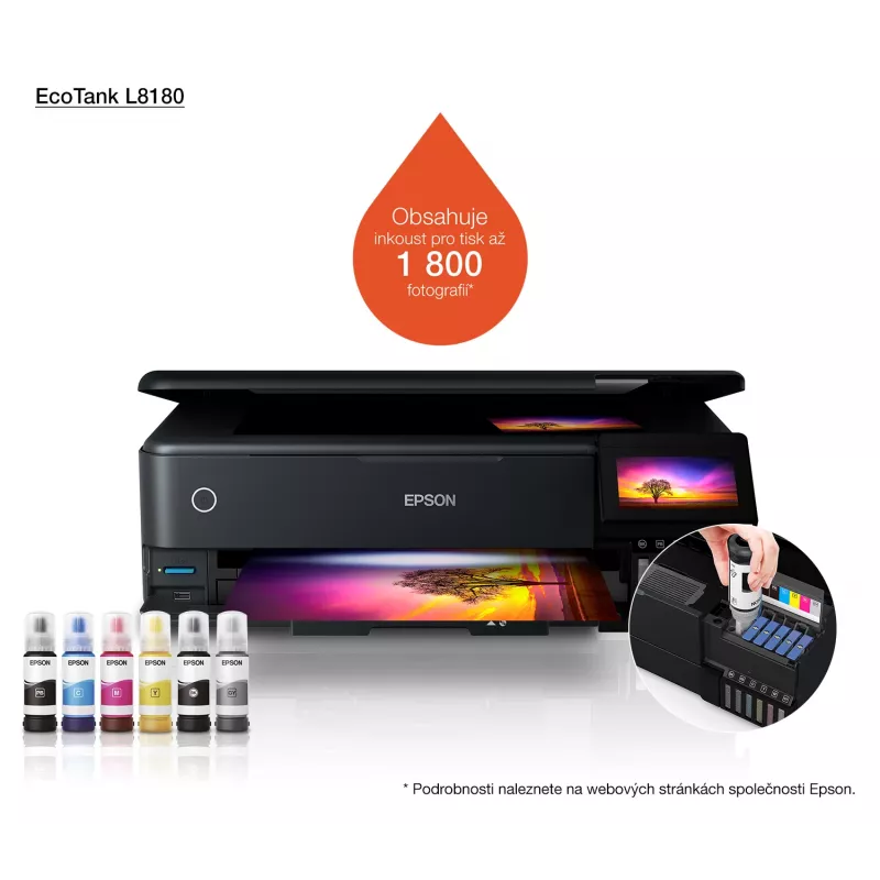 Wielofunkcyjna drukarka atramentowa Epson EcoTank L8180 — A3+, Kolor, 5760x1440 DPI, 32 str./min, Dupleks, Wi‑Fi, Ethernet