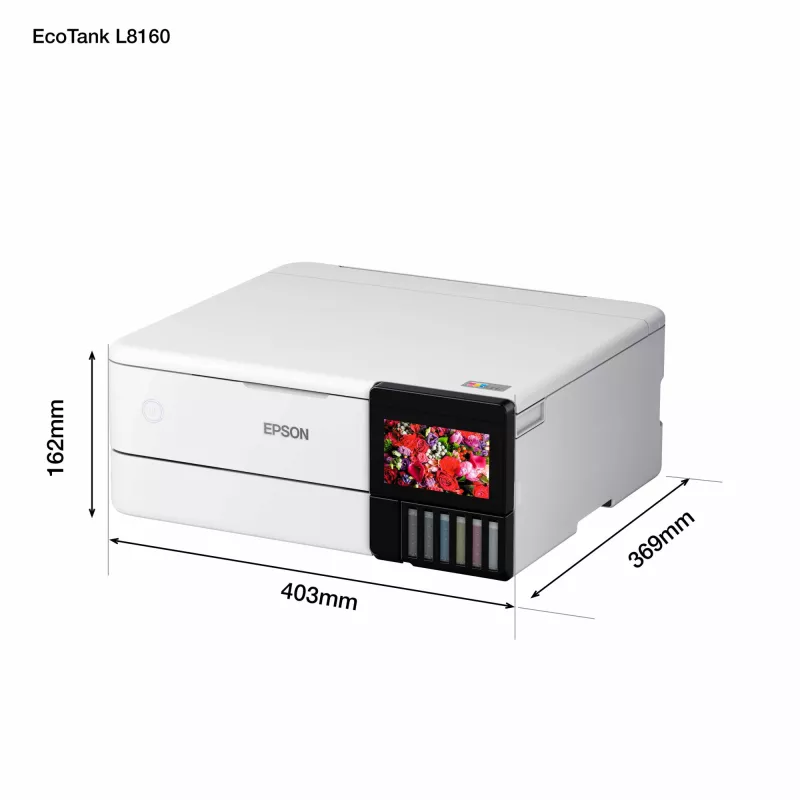Wielofunkcyjna drukarka atramentowa Epson EcoTank L8160 — Druk kolorowy, 5760x1440 DPI, 32 str./min, A4, Wi‑Fi, Duplex