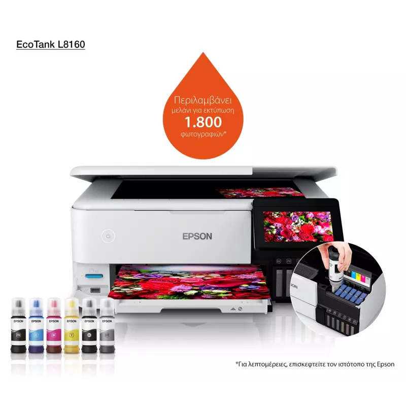 Wielofunkcyjna drukarka atramentowa Epson EcoTank L8160 — Druk kolorowy, 5760x1440 DPI, 32 str./min, A4, Wi‑Fi, Duplex