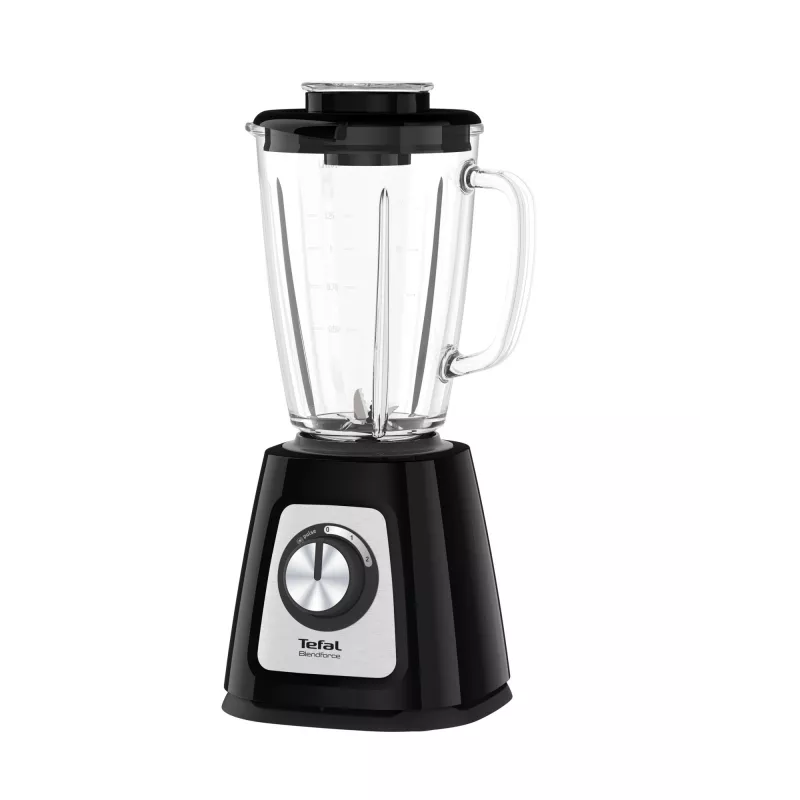 Blender stołowy Tefal BlendForce II BL4388 — 800 W, szklany dzbanek 1,25 l, kruszenie lodu, czarny/szczotkowana stal