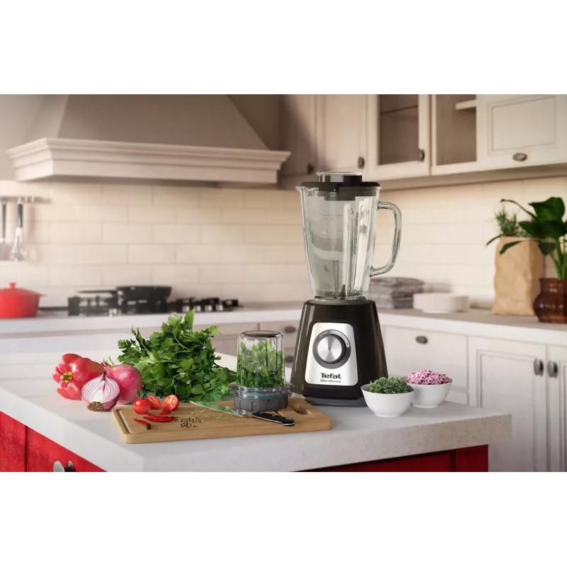 Blender stołowy Tefal BlendForce II BL4388 — 800 W, szklany dzbanek 1,25 l, kruszenie lodu, czarny/szczotkowana stal