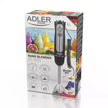 Blender ręczny Adler AD 4625B — blender ręczny, 1500 W maks., 850 W nominalnie, 5 prędkości, sterowanie mechaniczne, turbo, ostrze ze stali nierdzewnej, czarny