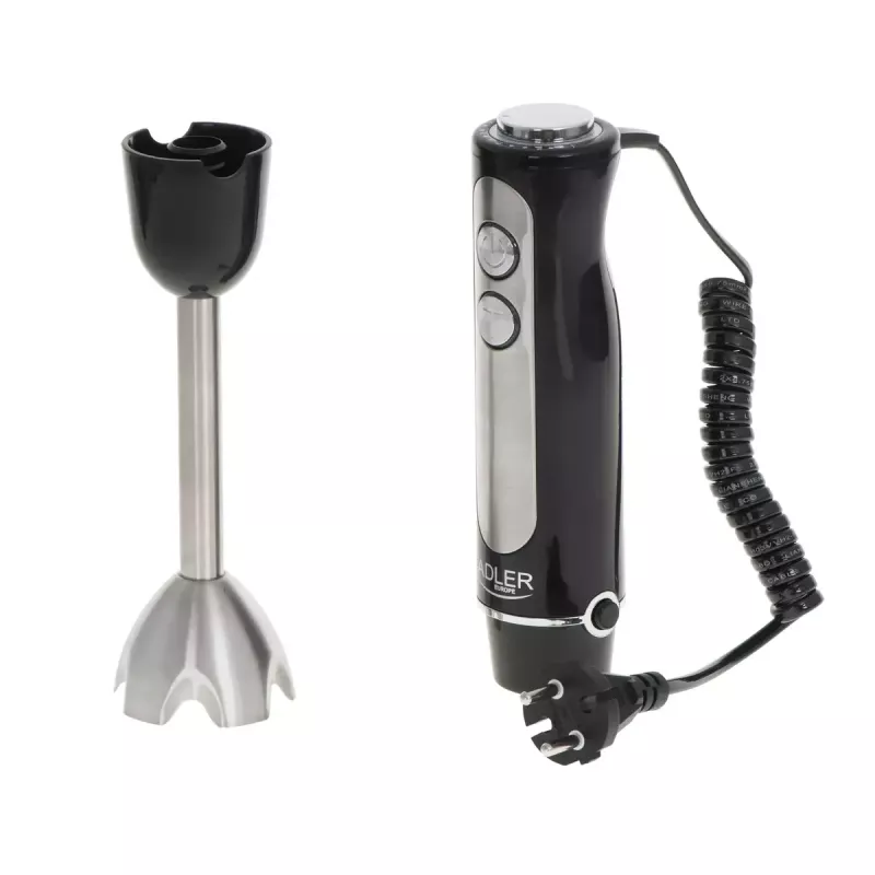 Blender ręczny Adler AD 4625B — blender ręczny, 1500 W maks., 850 W nominalnie, 5 prędkości, sterowanie mechaniczne, turbo, ostrze ze stali nierdzewnej, czarny