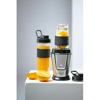 Blender sportowy Adler AD 4081 — przenośny blender osobisty, 800 W mocy maks., kubek 0,57 l, ostrze ze stali nierdzewnej, 2 butelki