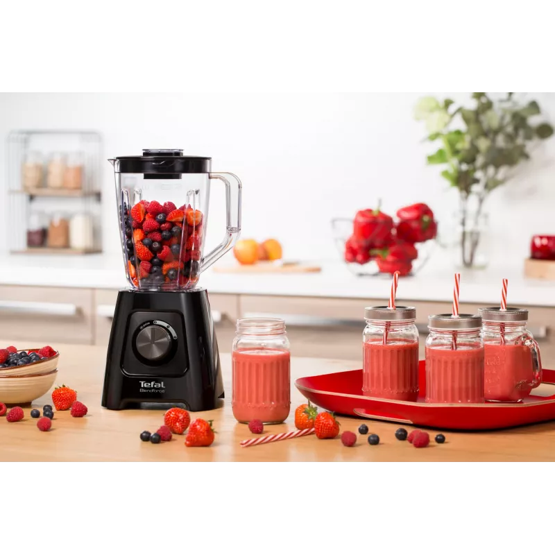 Blender stołowy Tefal BL4208 — 600 W, dzbanek plastikowy 1,25 l, 2 prędkości, kruszenie lodu, czarny