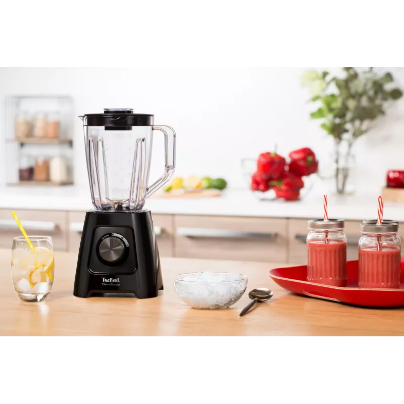 Blender stołowy Tefal BL4208 — 600 W, dzbanek plastikowy 1,25 l, 2 prędkości, kruszenie lodu, czarny