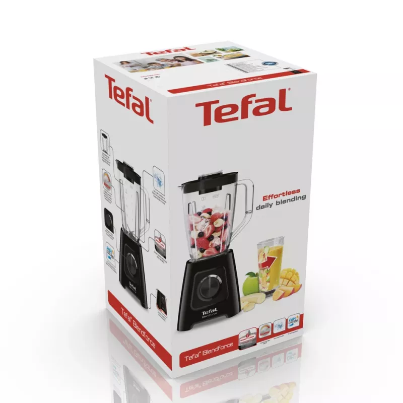 Blender stołowy Tefal BL4208 — 600 W, dzbanek plastikowy 1,25 l, 2 prędkości, kruszenie lodu, czarny