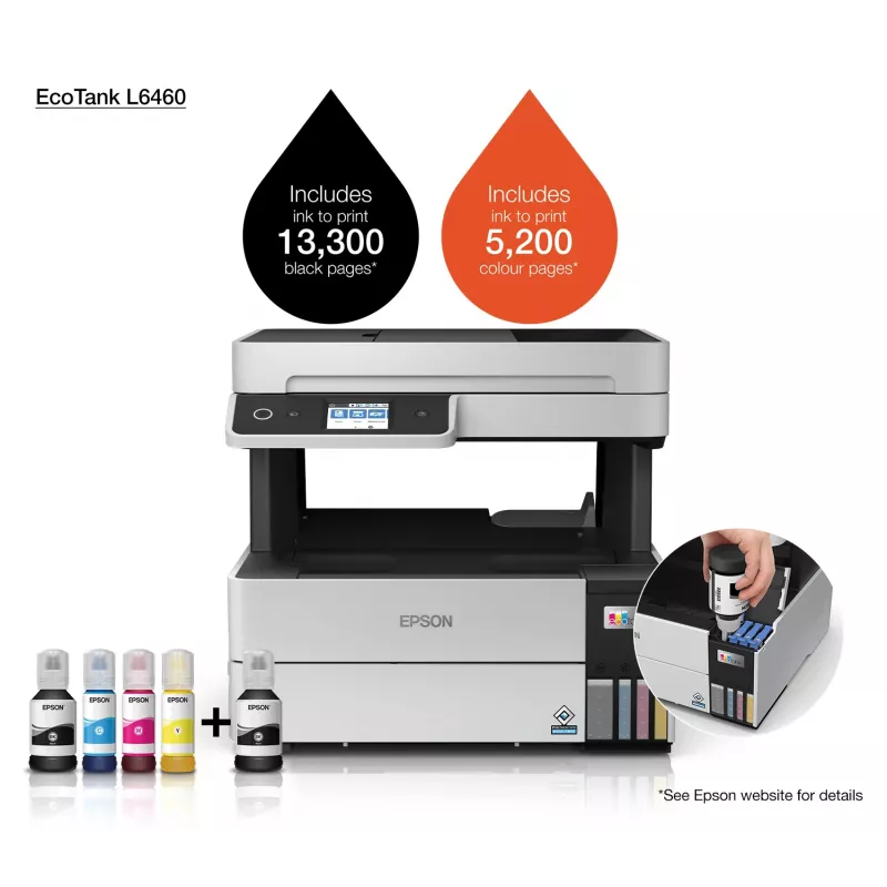 Wielofunkcyjna drukarka Epson EcoTank L6460 — atramentowa kolorowa, 4800x1200 dpi, 37 str./min, A4 duplex, Wi‑Fi, Ethernet