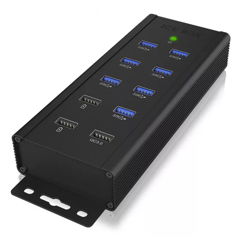 ICY BOX IB-HUB1703-QC3 USB 3.2 Gen 1 (3.1 Gen 1) Type-B 5000 Mbit/s Czarny