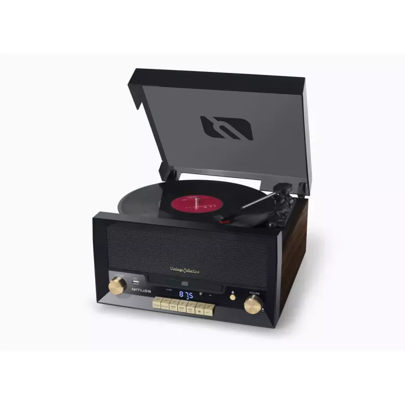 Gramofon audio z napędem bezpośrednim Muse MT-112 W — półautomatyczny, 20 W RMS, wyjście 3,5 mm, LCD, AC 100–240 V