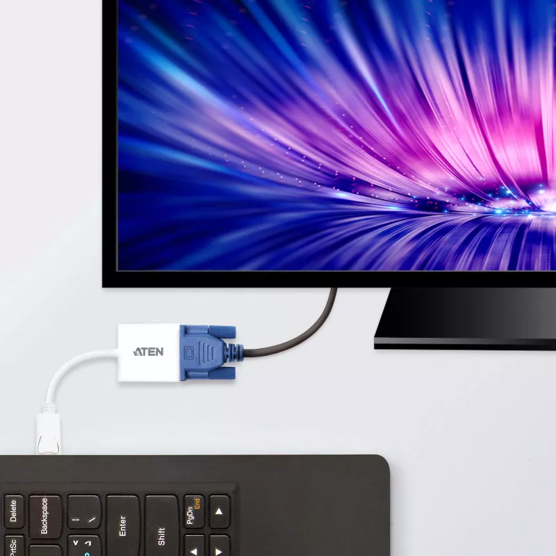 Konwerter ATEN DisplayPort na VGA, Do 1920x1200 @60Hz, DisplayPort, VGA (D-Sub), Męski, Żeński, Prosty, Prosty