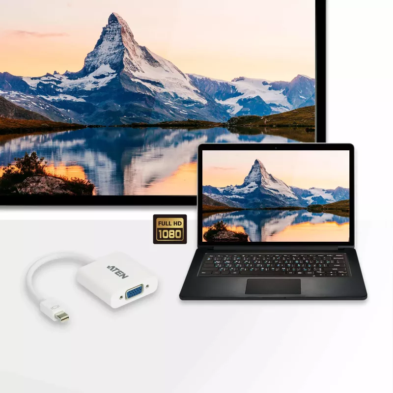 Konwerter ATEN Mini DisplayPort na VGA, Mini DisplayPort, VGA (D-Sub), męski, żeński, prosty, prosty