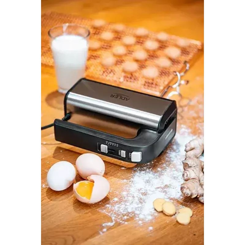 Mikser ręczny Adler AD 4225 — 5 prędkości, turbo, 300 W, inox/srebrno‑czarny, trzepaczki i haki do ciasta